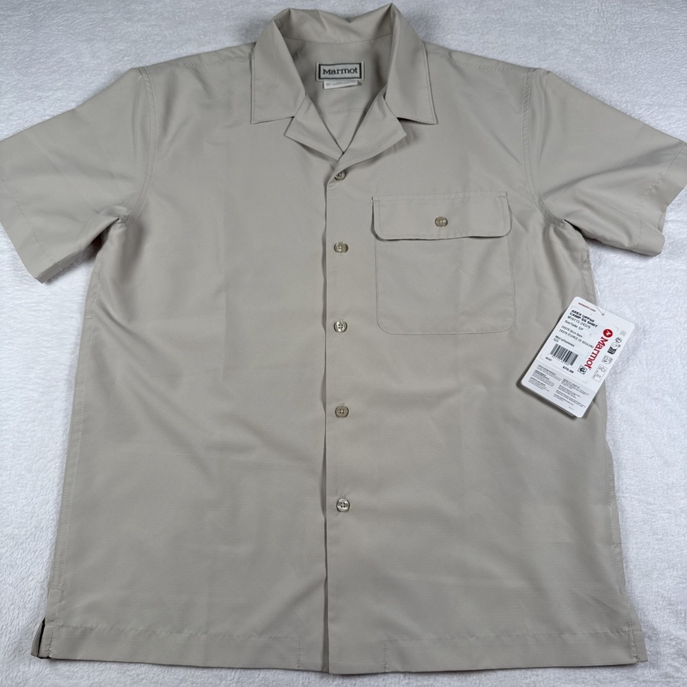Marmot Shirt Birch Bark Arex UPF 40 Camp Short Sleeve Button Up Men's Small NEW